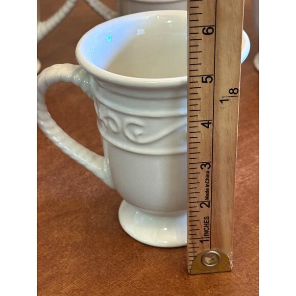 Celebrating Home Stoneware Collection White Embossed Pedestal Mug  Microwave & D - Picture 4 of 4